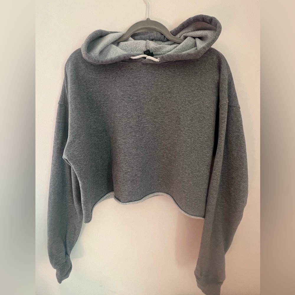 Heather Grey Wild Fable Cropped Pullover Hoodie Raw Edge | Women's XL